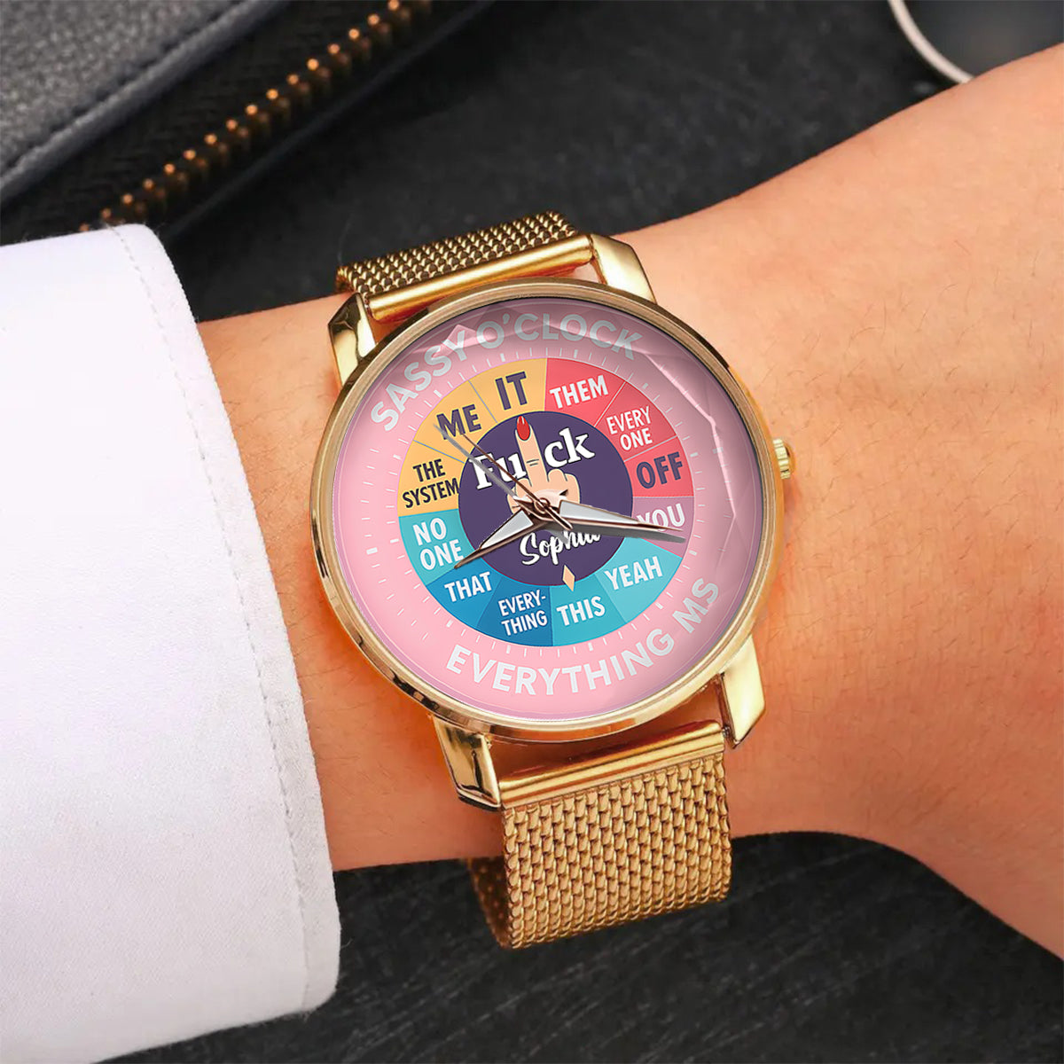 „F*ck O'Clock“-Uhr, lustiges Geschenk für sie, Freunde – personalisierte sarkastische Damen-Handuhr 