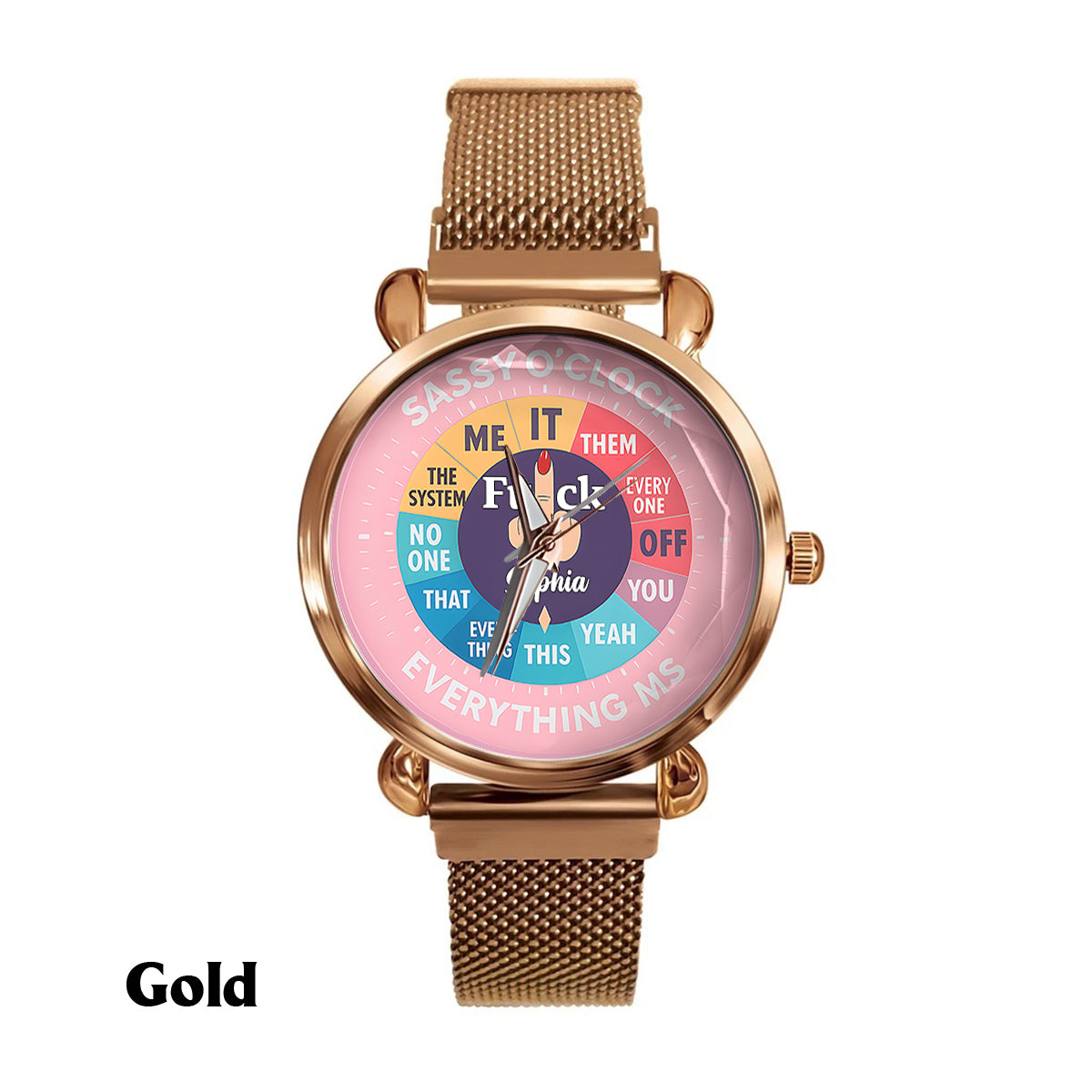 „F*ck O'Clock“-Uhr, lustiges Geschenk für sie, Freunde – personalisierte sarkastische Damen-Handuhr 