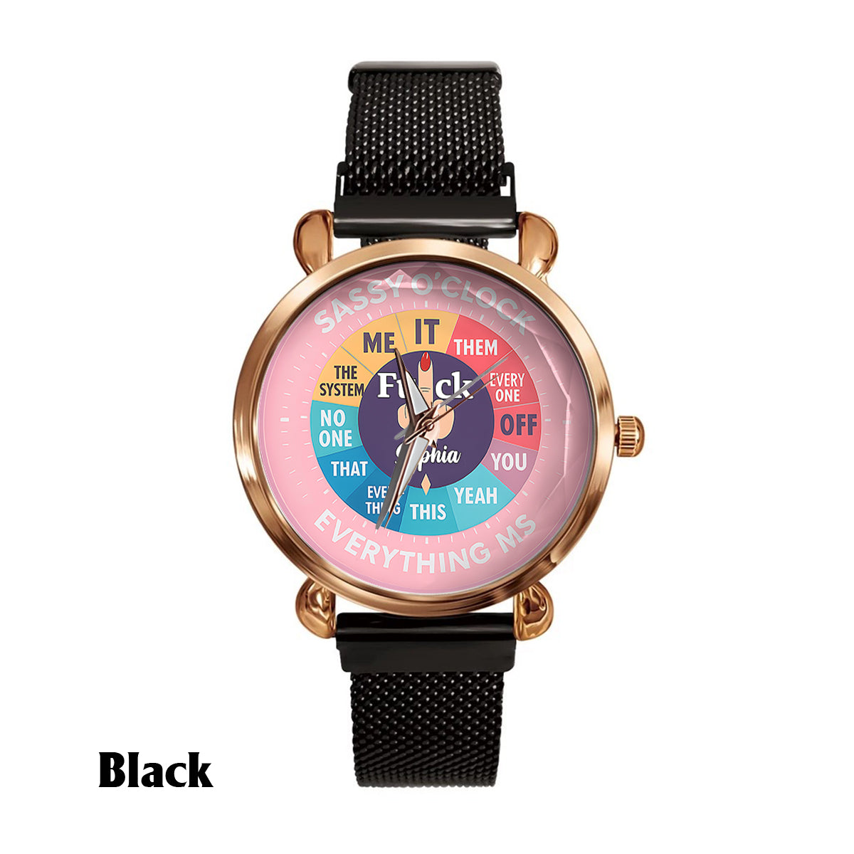 „F*ck O'Clock“-Uhr, lustiges Geschenk für sie, Freunde – personalisierte sarkastische Damen-Handuhr 