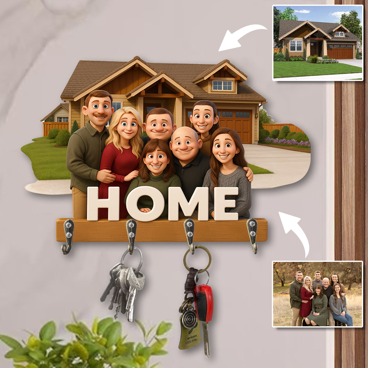 « On est bien chez soi » - Porte-manteau mural personnalisé pour toute la famille