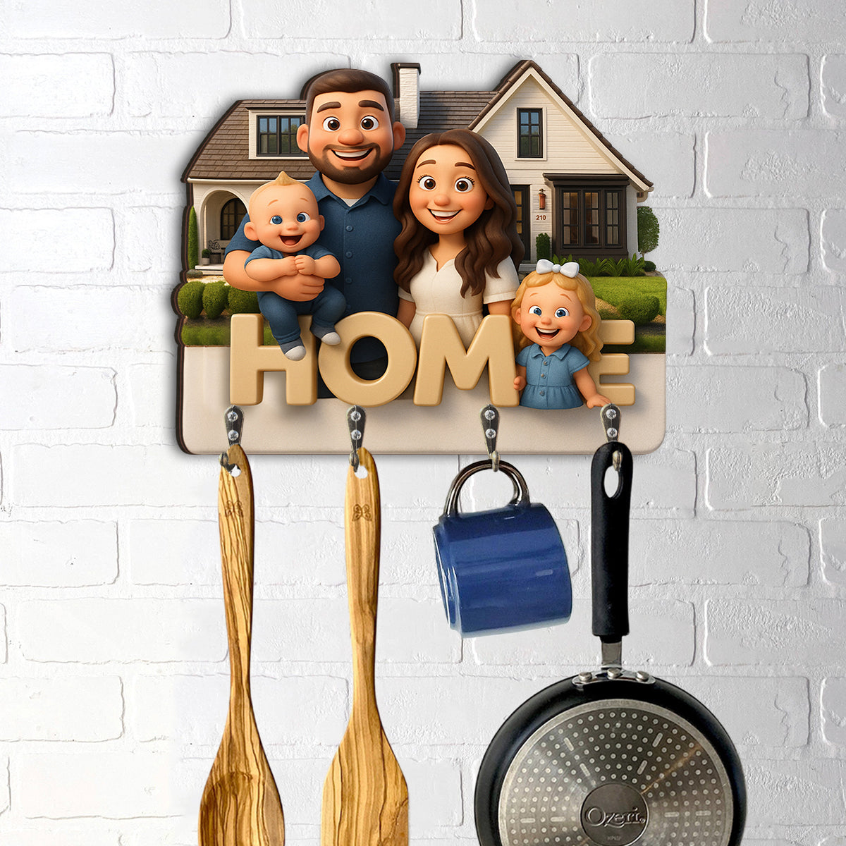 « On est bien chez soi » - Porte-manteau mural personnalisé pour toute la famille