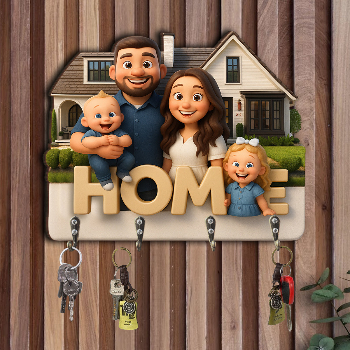 « On est bien chez soi » - Porte-manteau mural personnalisé pour toute la famille