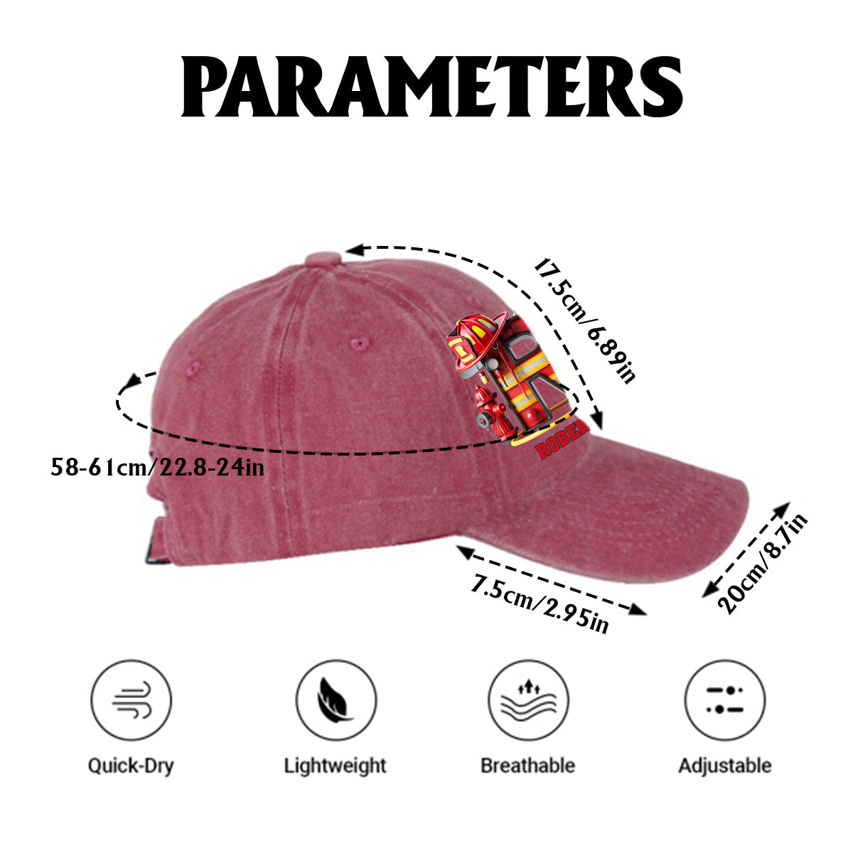 Alphabet Feuerwehrmann – Personalisierte Feuerwehr-Jeanskappe aus gewaschenem Denim