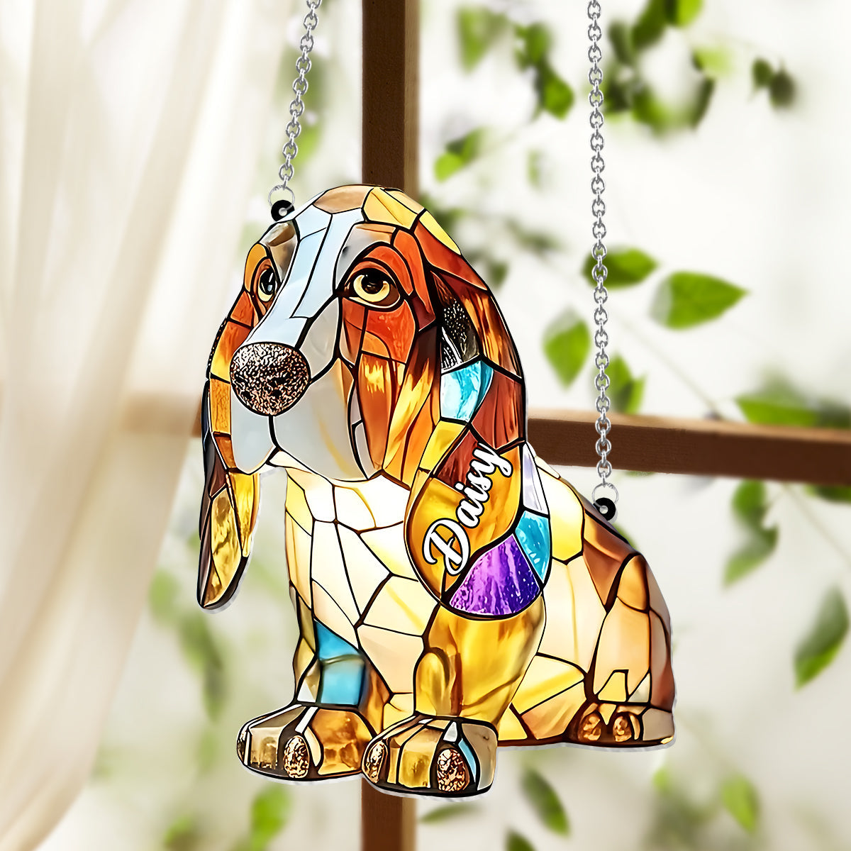 J'aime mon chien - Décoration attrape-soleil personnalisée à suspendre à la fenêtre 