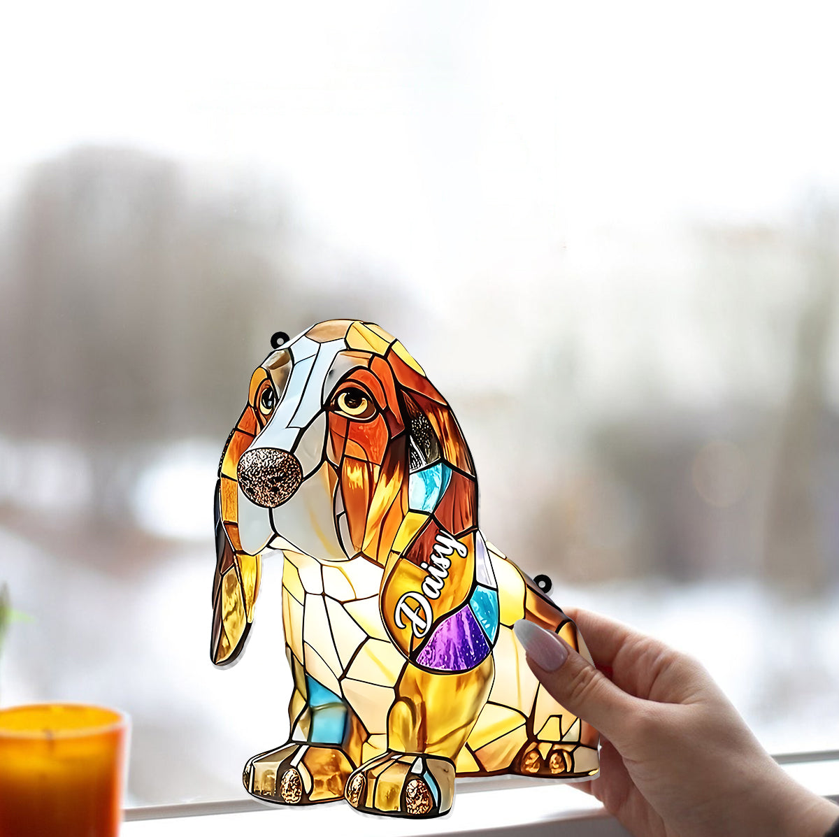 J'aime mon chien - Décoration attrape-soleil personnalisée à suspendre à la fenêtre 