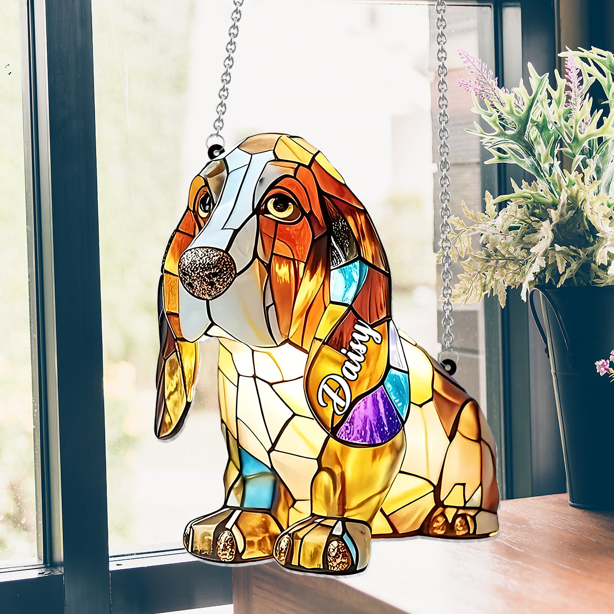 J'aime mon chien - Décoration attrape-soleil personnalisée à suspendre à la fenêtre 