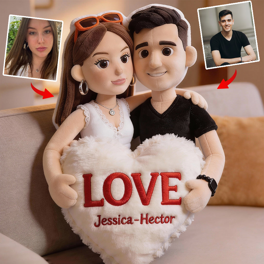Coussin en peluche personnalisé avec photo - Coussin en fausse fourrure en forme de couple