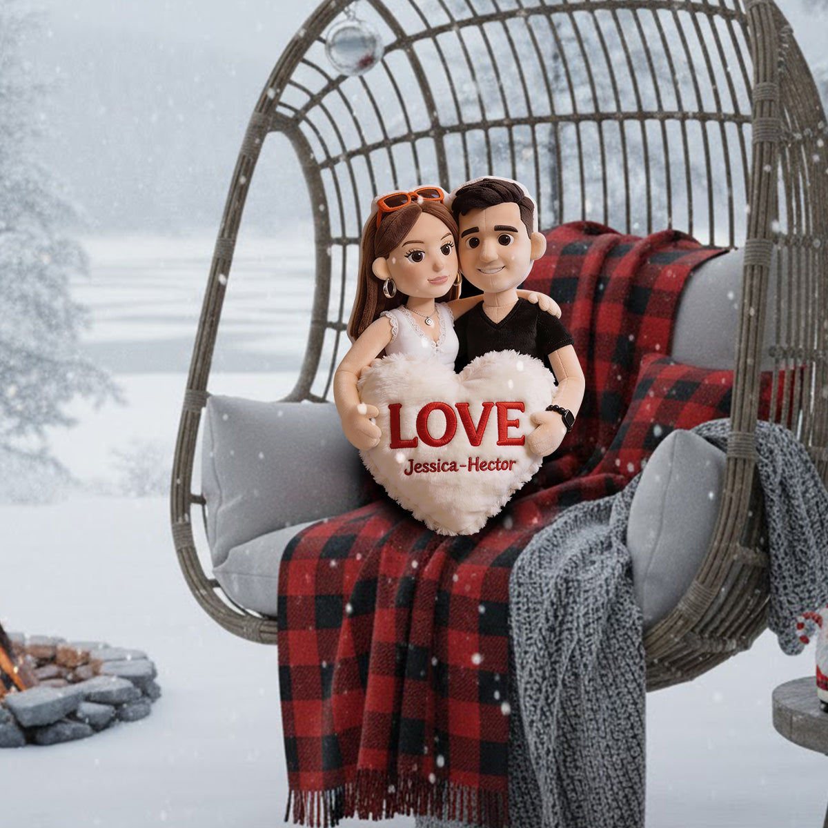 Coussin en peluche personnalisé avec photo - Coussin en fausse fourrure en forme de couple