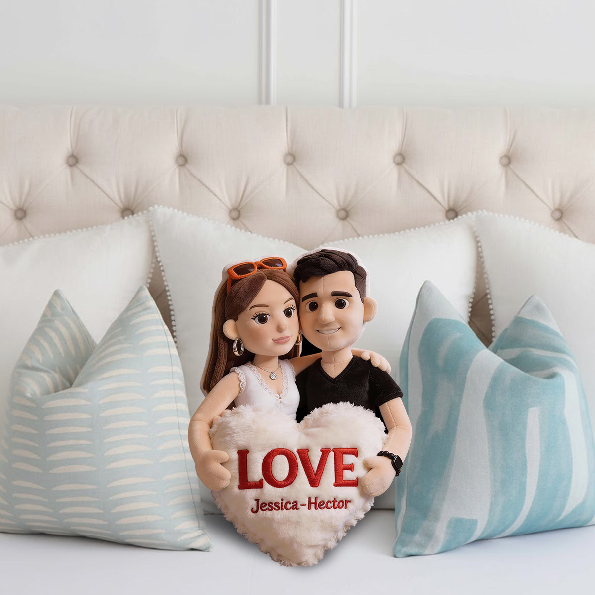 Coussin en peluche personnalisé avec photo - Coussin en fausse fourrure en forme de couple