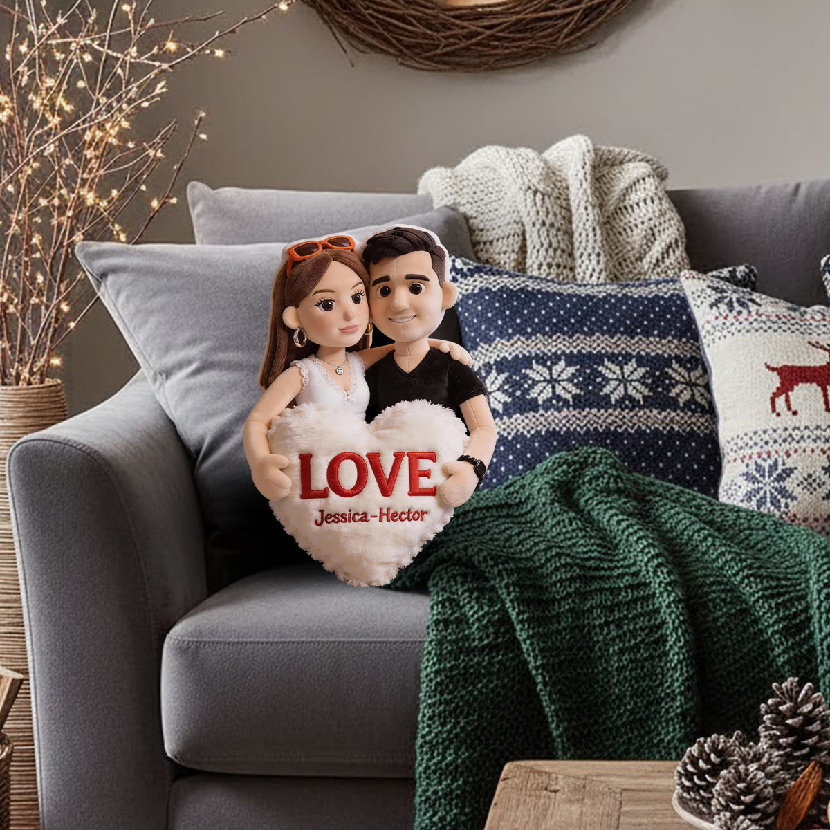 Coussin en peluche personnalisé avec photo - Coussin en fausse fourrure en forme de couple