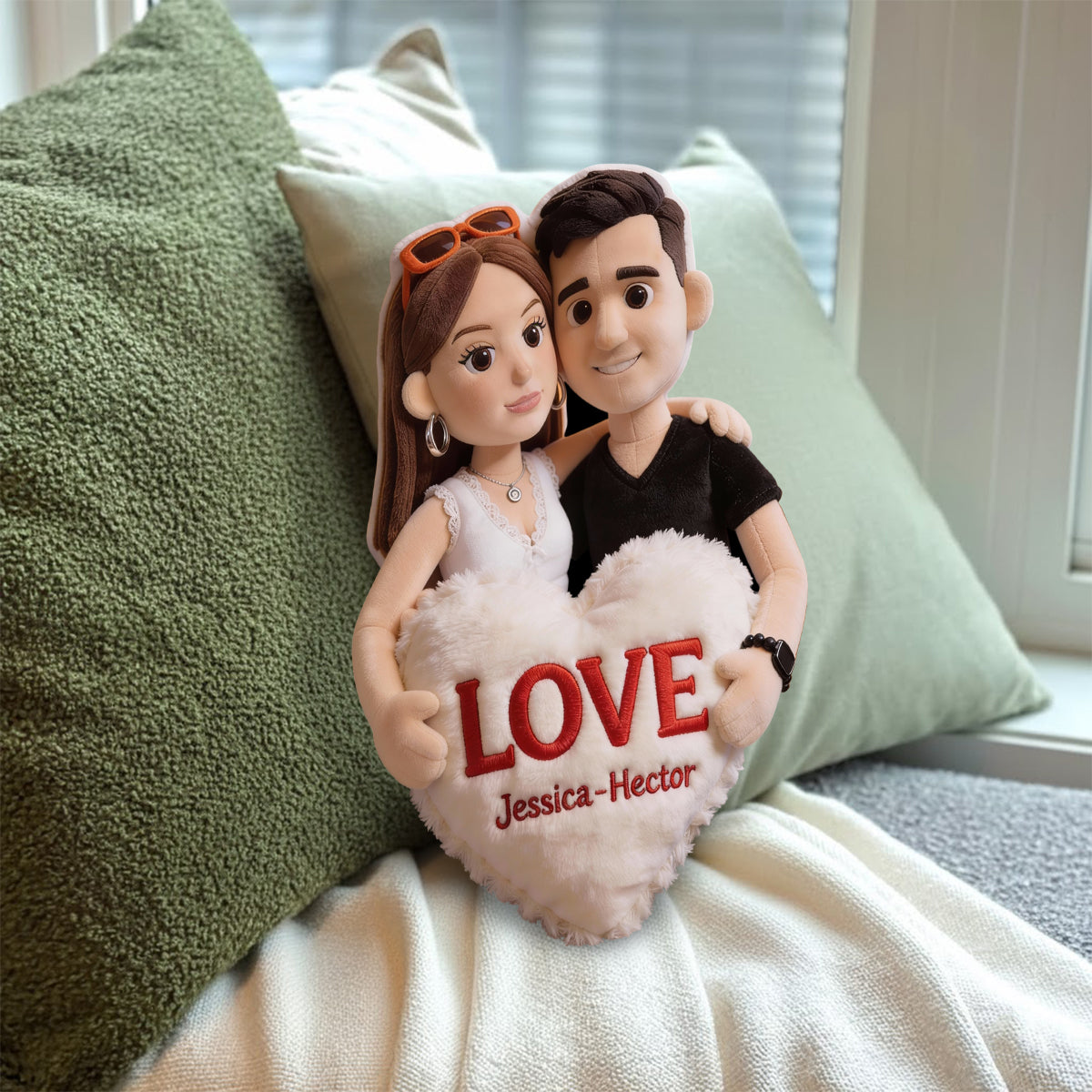 Coussin en peluche personnalisé avec photo - Coussin en fausse fourrure en forme de couple