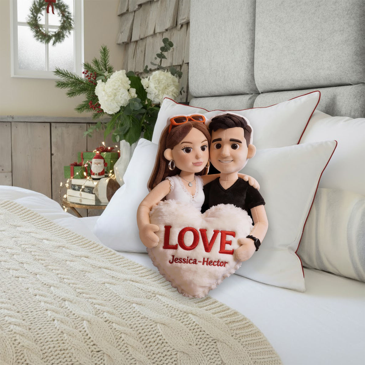 Coussin en peluche personnalisé avec photo - Coussin en fausse fourrure en forme de couple