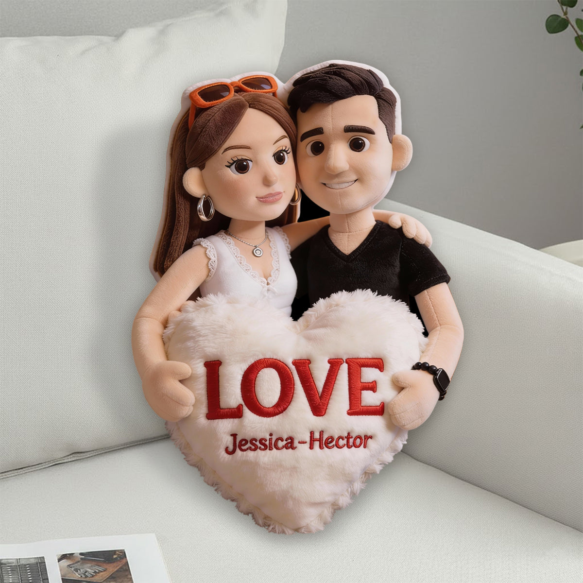 Coussin en peluche personnalisé avec photo - Coussin en fausse fourrure en forme de couple
