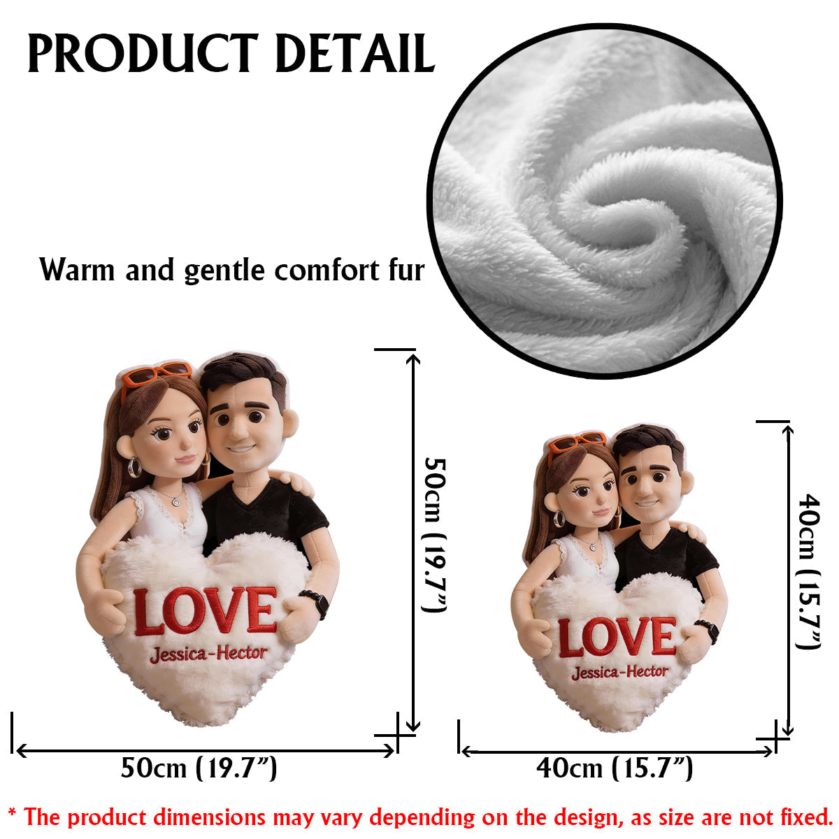 Coussin en peluche personnalisé avec photo - Coussin en fausse fourrure en forme de couple