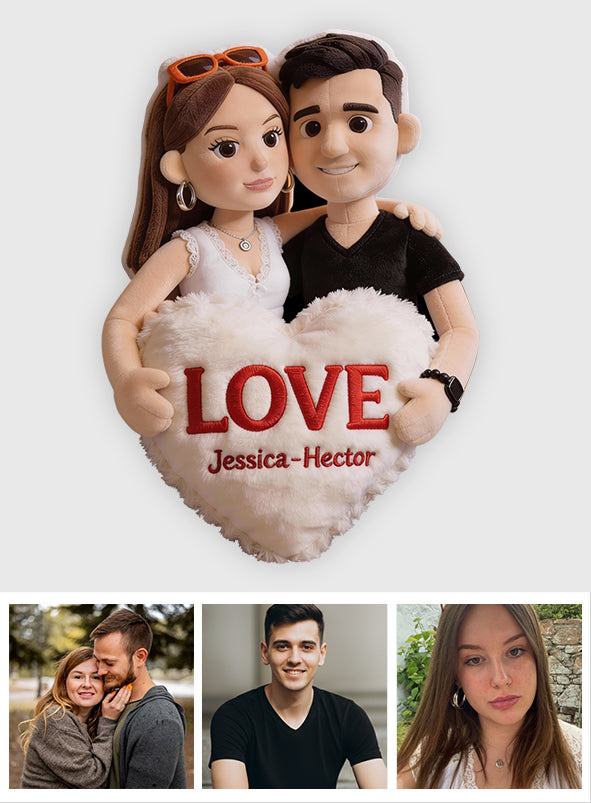 Coussin en peluche personnalisé avec photo - Coussin en fausse fourrure en forme de couple