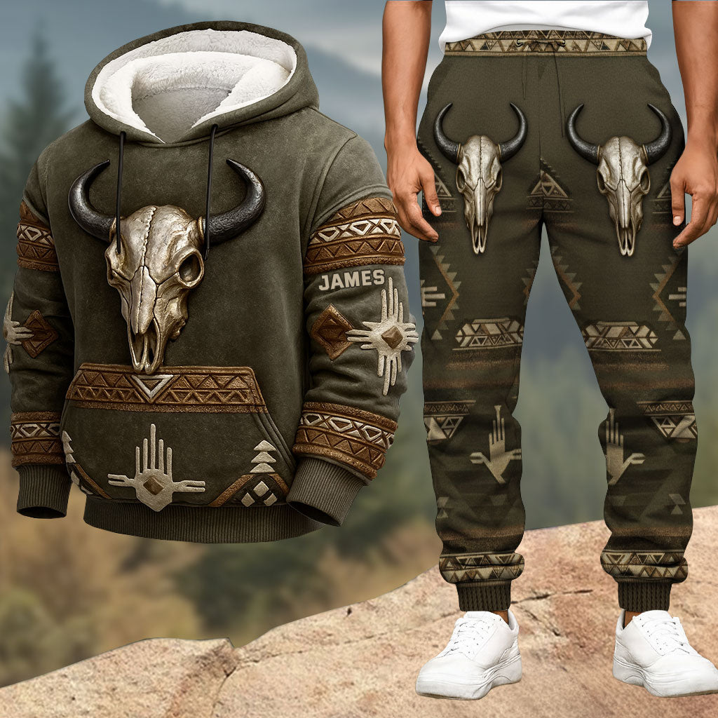 Motif tribal tête de mort, amérindien - Ensemble sweat-shirt et pantalon de survêtement amérindien personnalisé