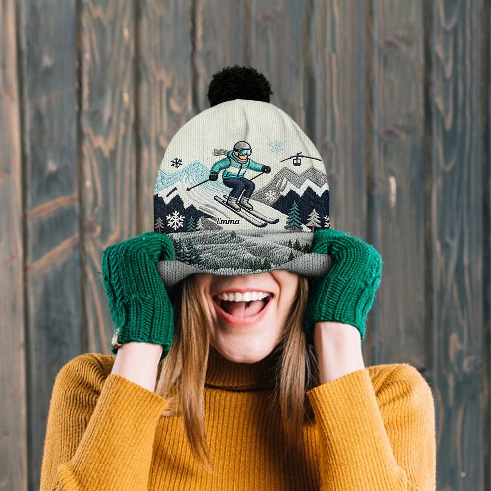 Le ski me rend heureux - Bonnet de ski personnalisé