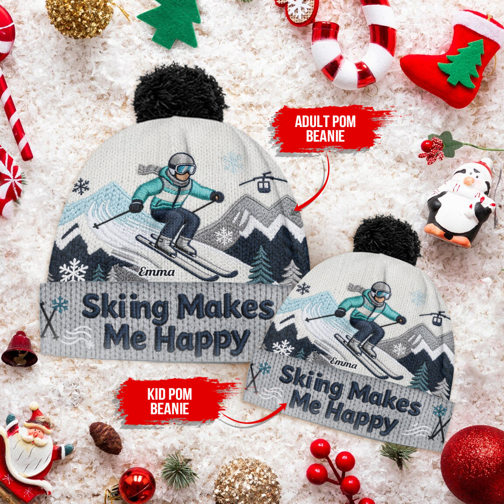 Le ski me rend heureux - Bonnet de ski personnalisé