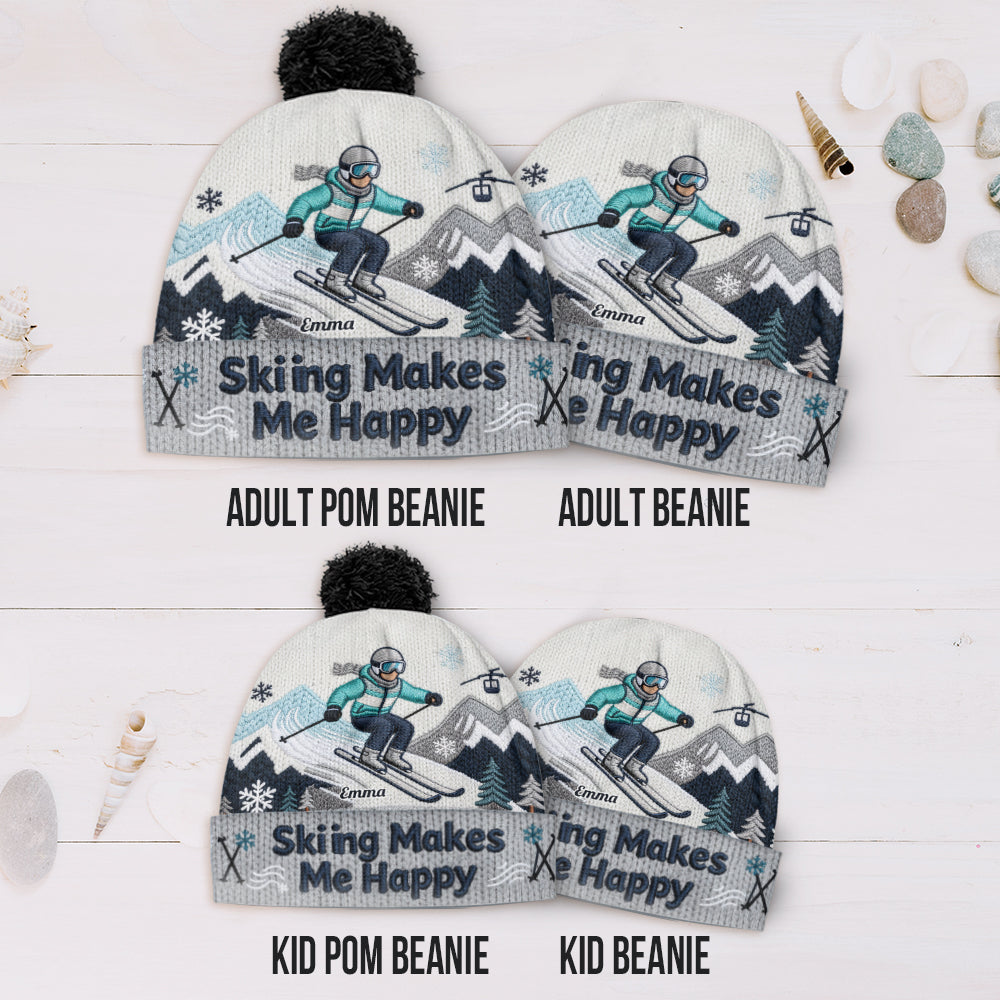 Le ski me rend heureux - Bonnet de ski personnalisé