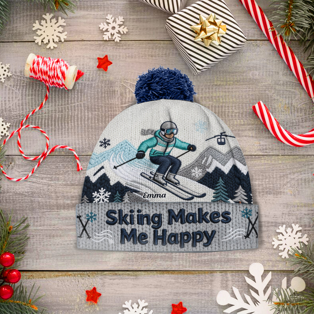 Le ski me rend heureux - Bonnet de ski personnalisé
