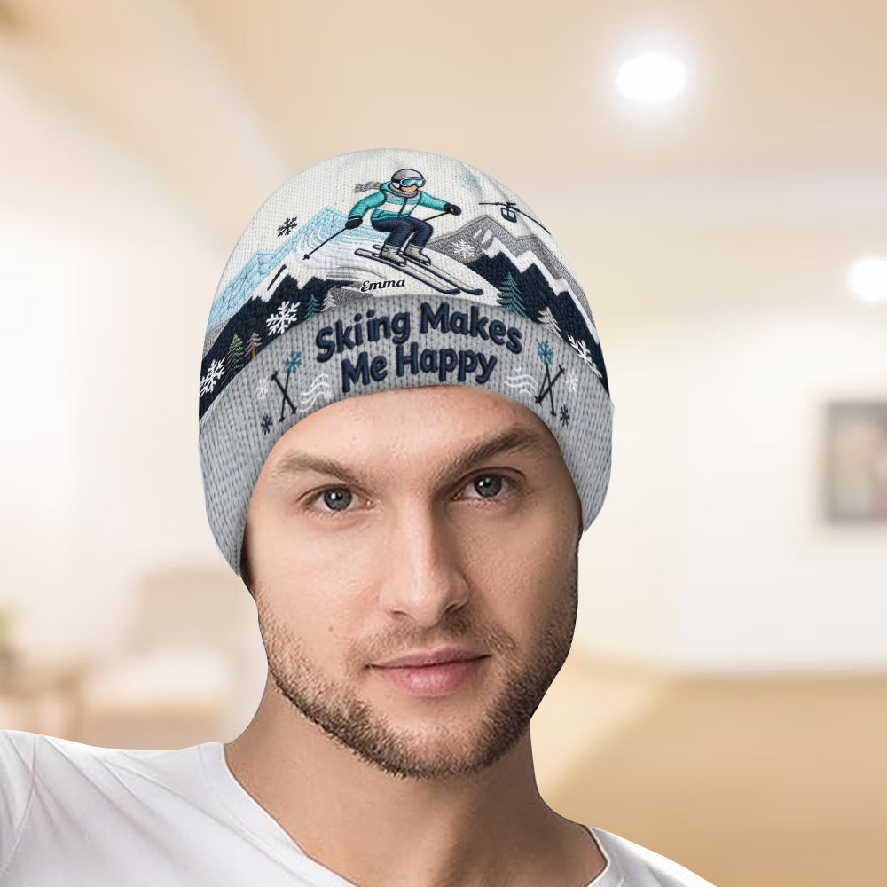 Le ski me rend heureux - Bonnet de ski personnalisé