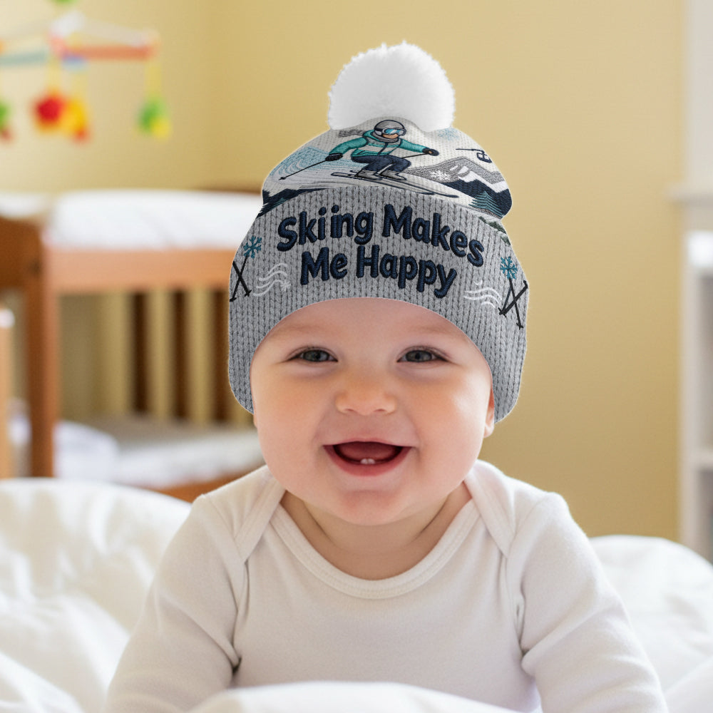 Le ski me rend heureux - Bonnet de ski personnalisé