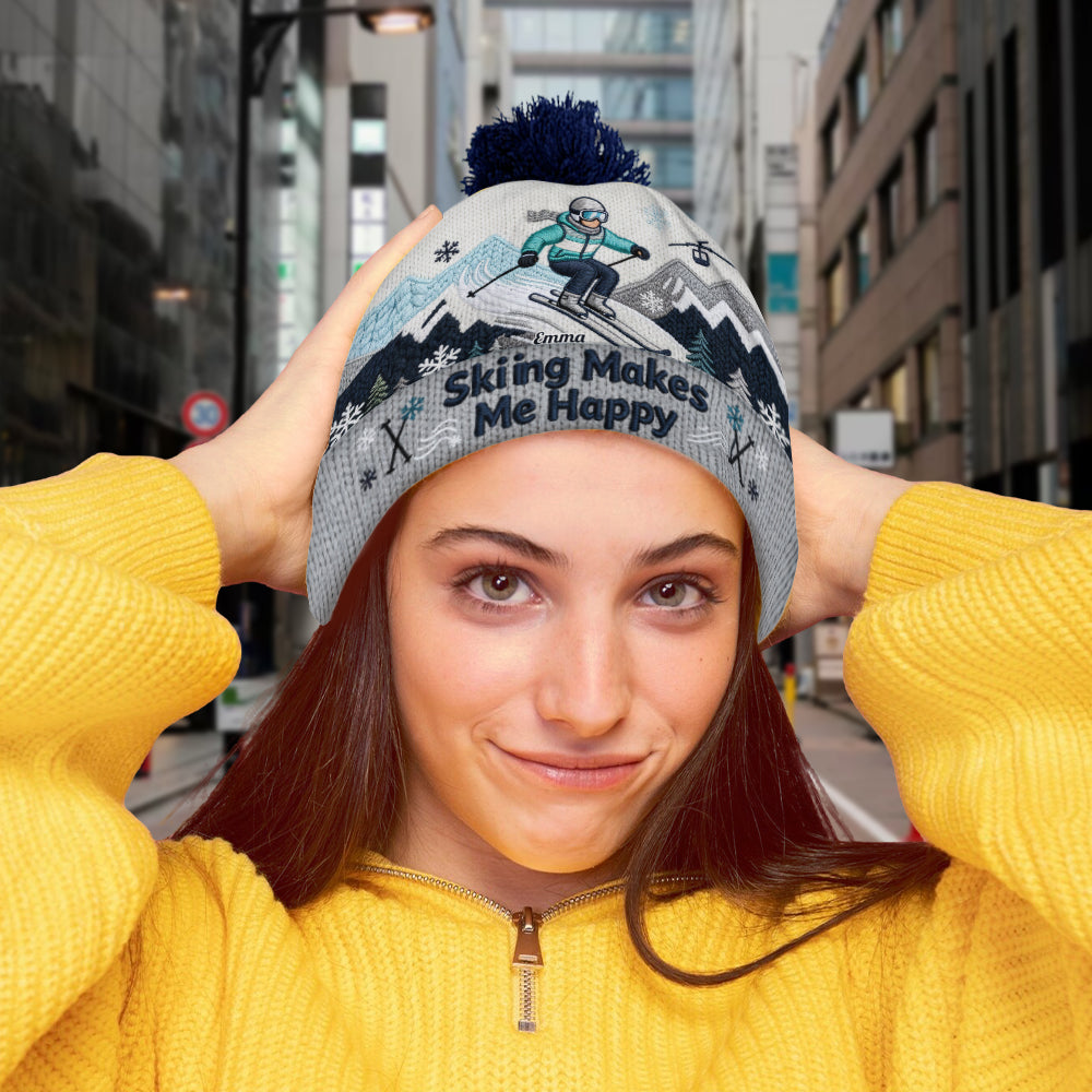 Le ski me rend heureux - Bonnet de ski personnalisé