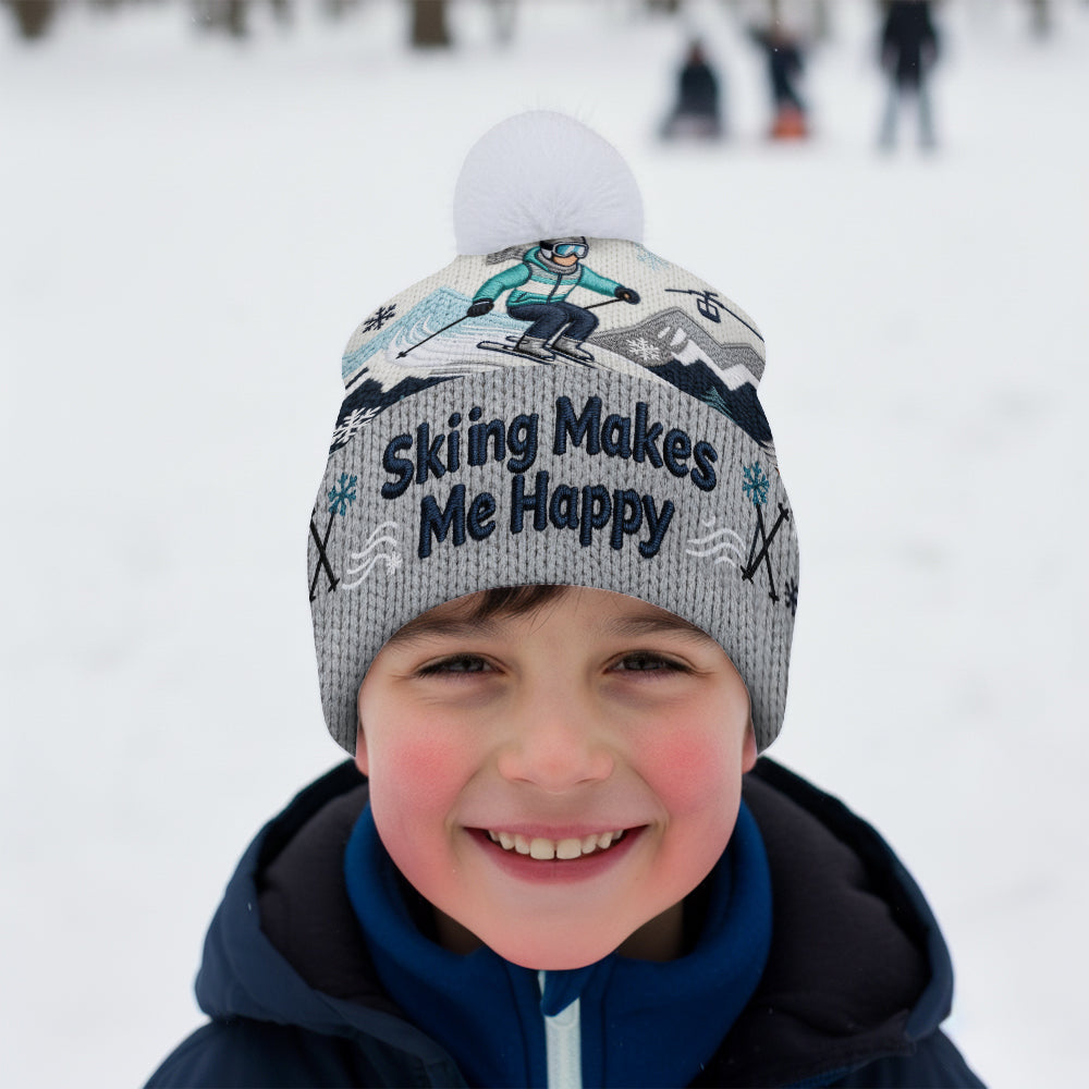 Le ski me rend heureux - Bonnet de ski personnalisé