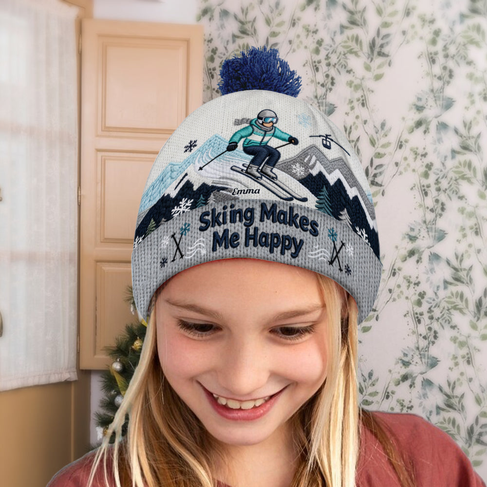 Le ski me rend heureux - Bonnet de ski personnalisé