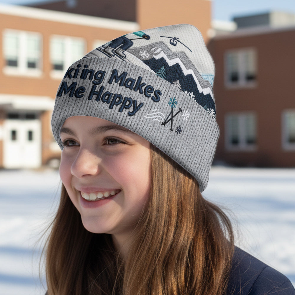Le ski me rend heureux - Bonnet de ski personnalisé