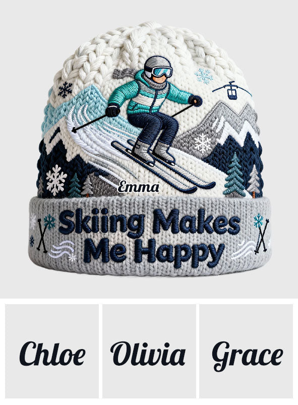 Le ski me rend heureux - Bonnet de ski personnalisé