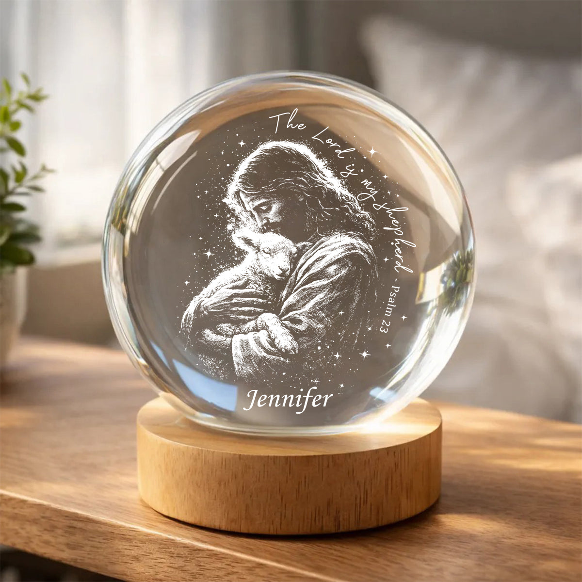 Le Seigneur est mon berger - Veilleuse boule de cristal chrétienne personnalisée