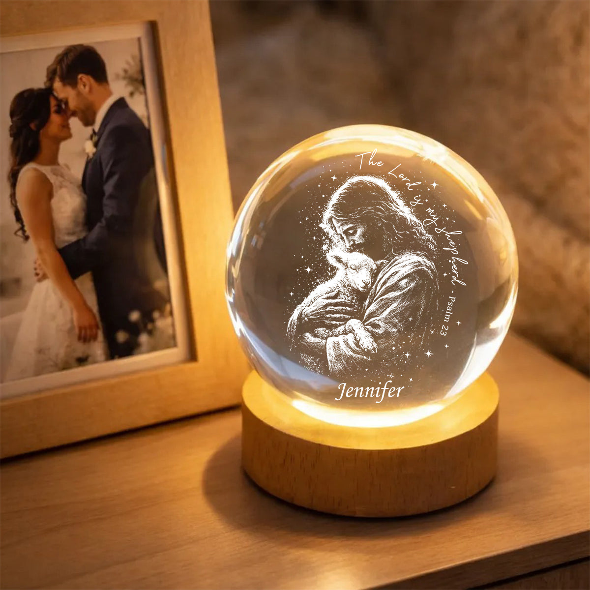 Le Seigneur est mon berger - Veilleuse boule de cristal chrétienne personnalisée
