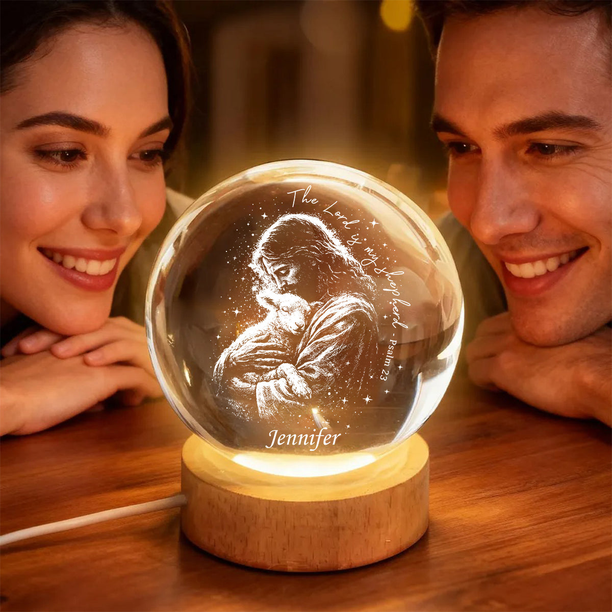 Le Seigneur est mon berger - Veilleuse boule de cristal chrétienne personnalisée