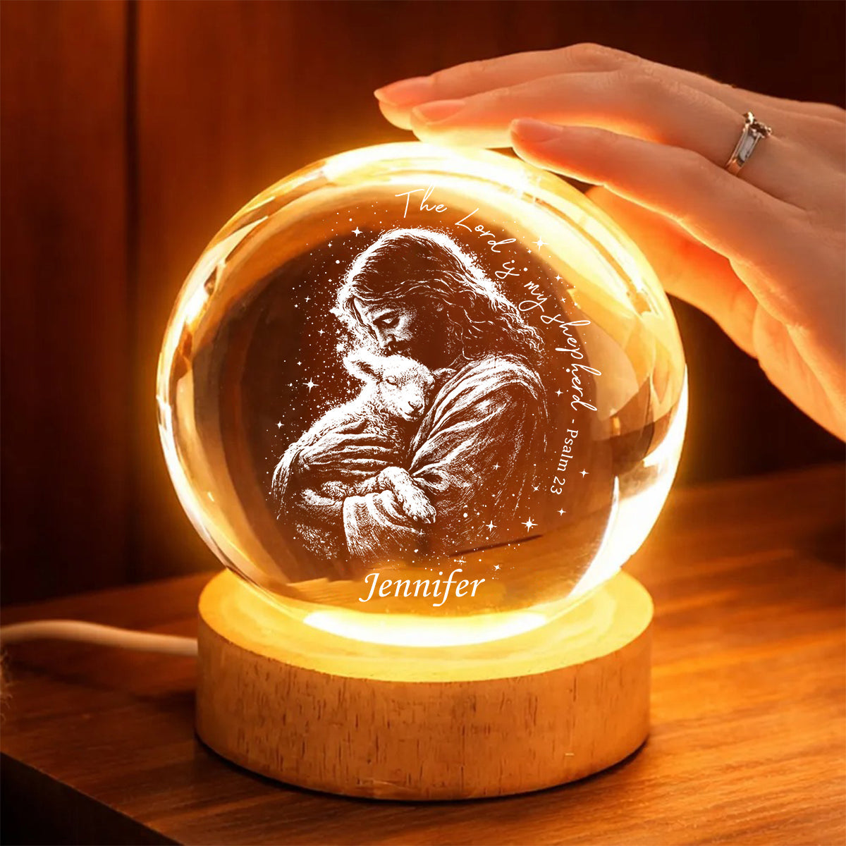Le Seigneur est mon berger - Veilleuse boule de cristal chrétienne personnalisée