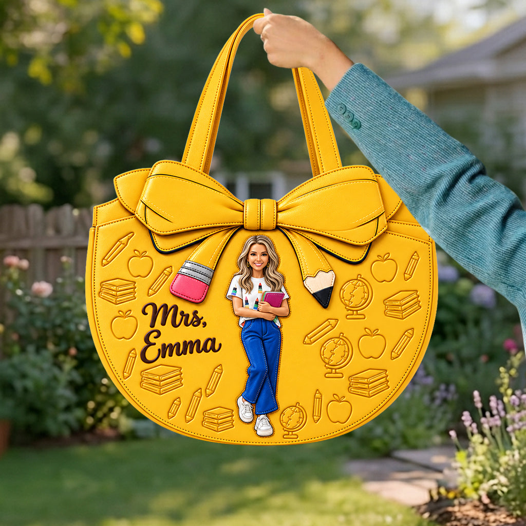 Special Teacher Tote Bag - Personalized Teacher Custom Shaped Leather Tote Bag