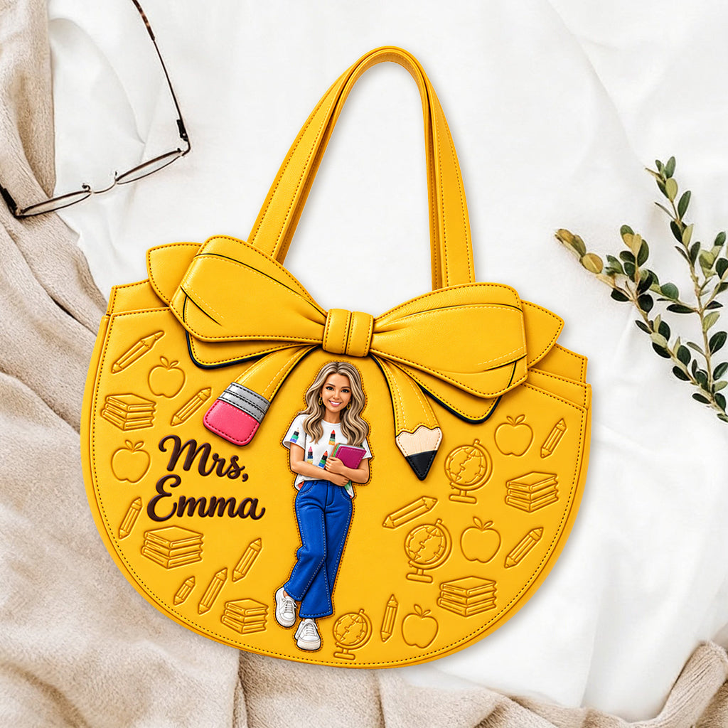 Special Teacher Tote Bag - Personalized Teacher Custom Shaped Leather Tote Bag