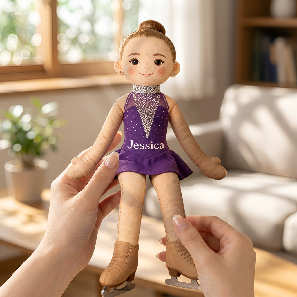 Custom Doll From Any Photo - Personalized Ice Skating Posable Plush Doll