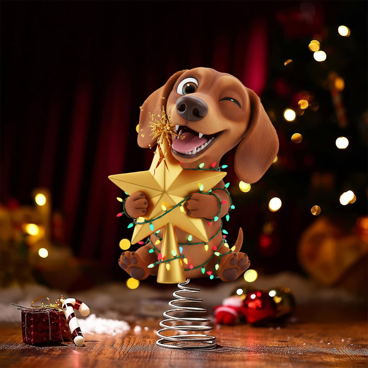 Naughty Furry Friends - Personalized Dog LED Light Tree Topper