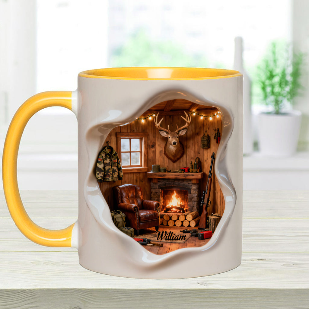 Miniatur-Jagdhüttenzimmer – personalisierte Tasse mit Jagdmotiv