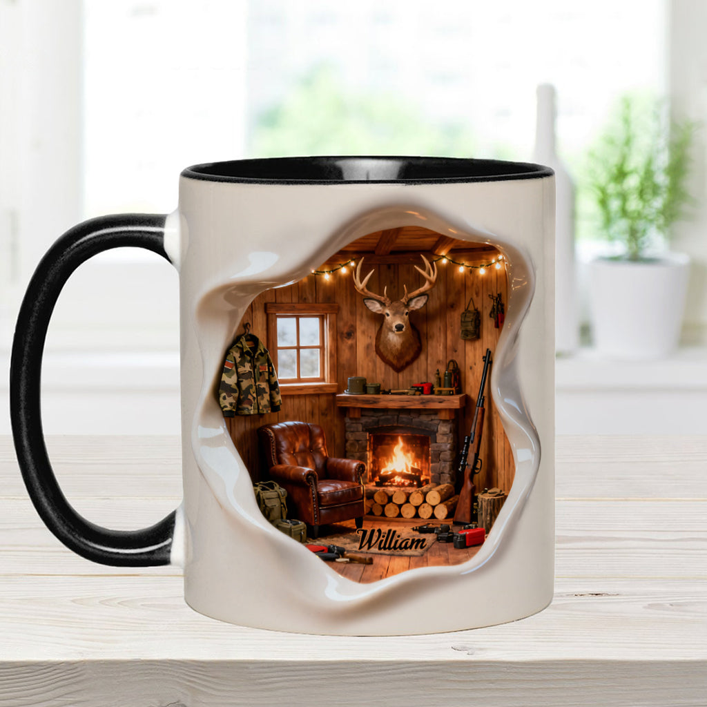 Miniatur-Jagdhüttenzimmer – personalisierte Tasse mit Jagdmotiv
