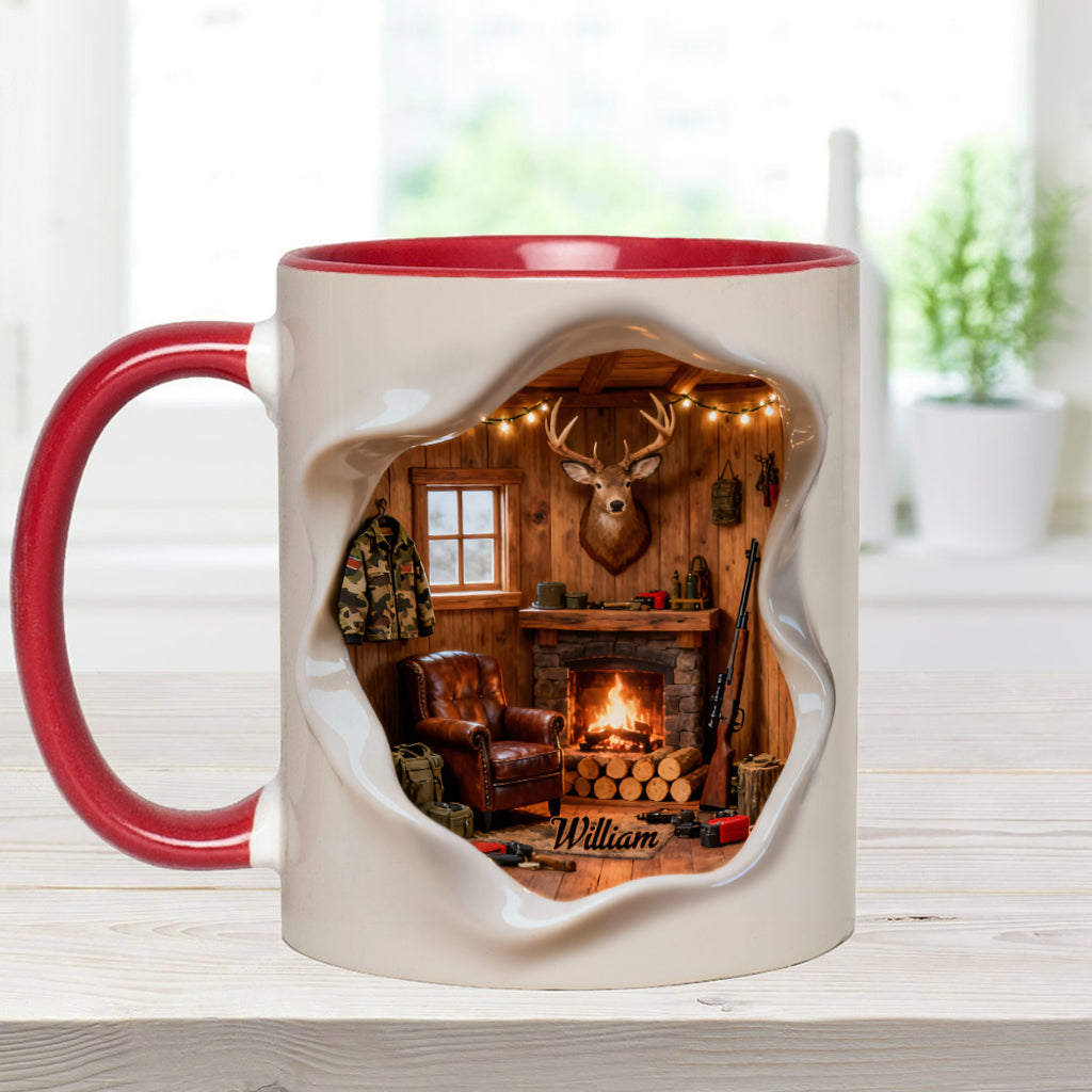Miniatur-Jagdhüttenzimmer – personalisierte Tasse mit Jagdmotiv