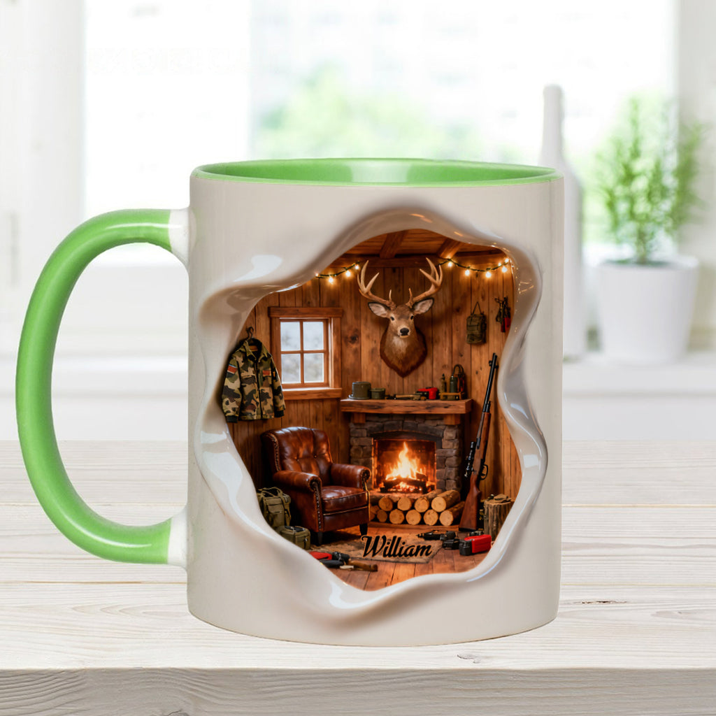 Miniatur-Jagdhüttenzimmer – personalisierte Tasse mit Jagdmotiv