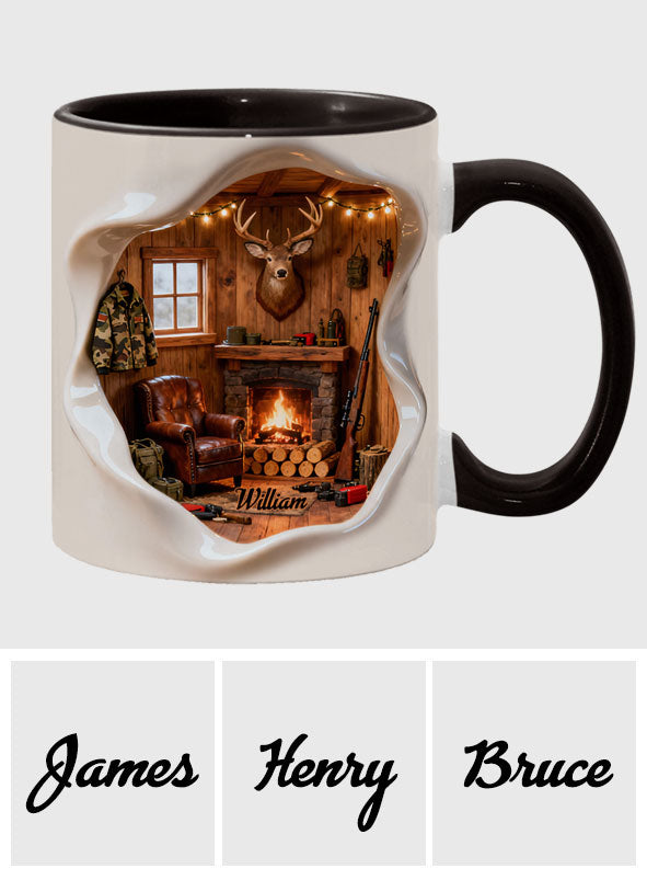 Miniatur-Jagdhüttenzimmer – personalisierte Tasse mit Jagdmotiv
