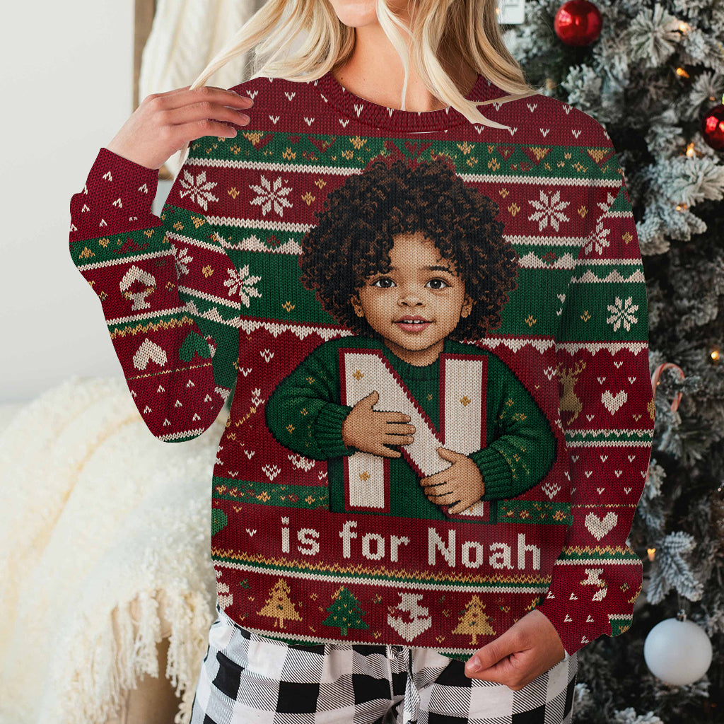 Any Photo - Alphabet Christmas - Personalized Kid Ugly Sweater