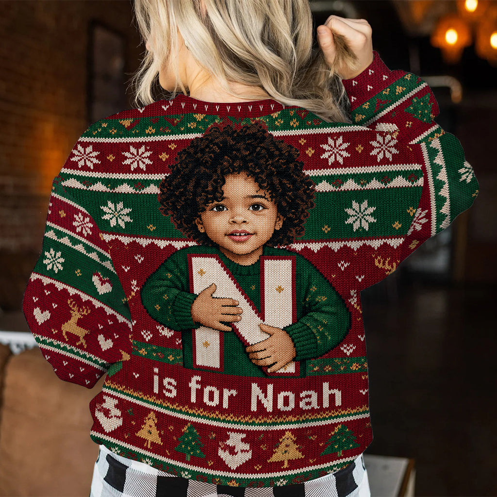 Any Photo - Alphabet Christmas - Personalized Kid Ugly Sweater