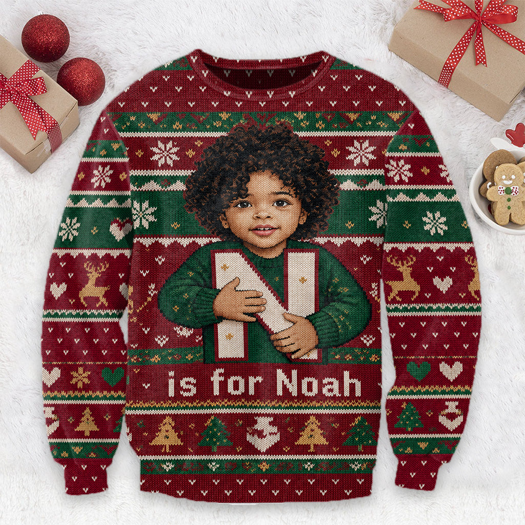 Any Photo - Alphabet Christmas - Personalized Kid Ugly Sweater