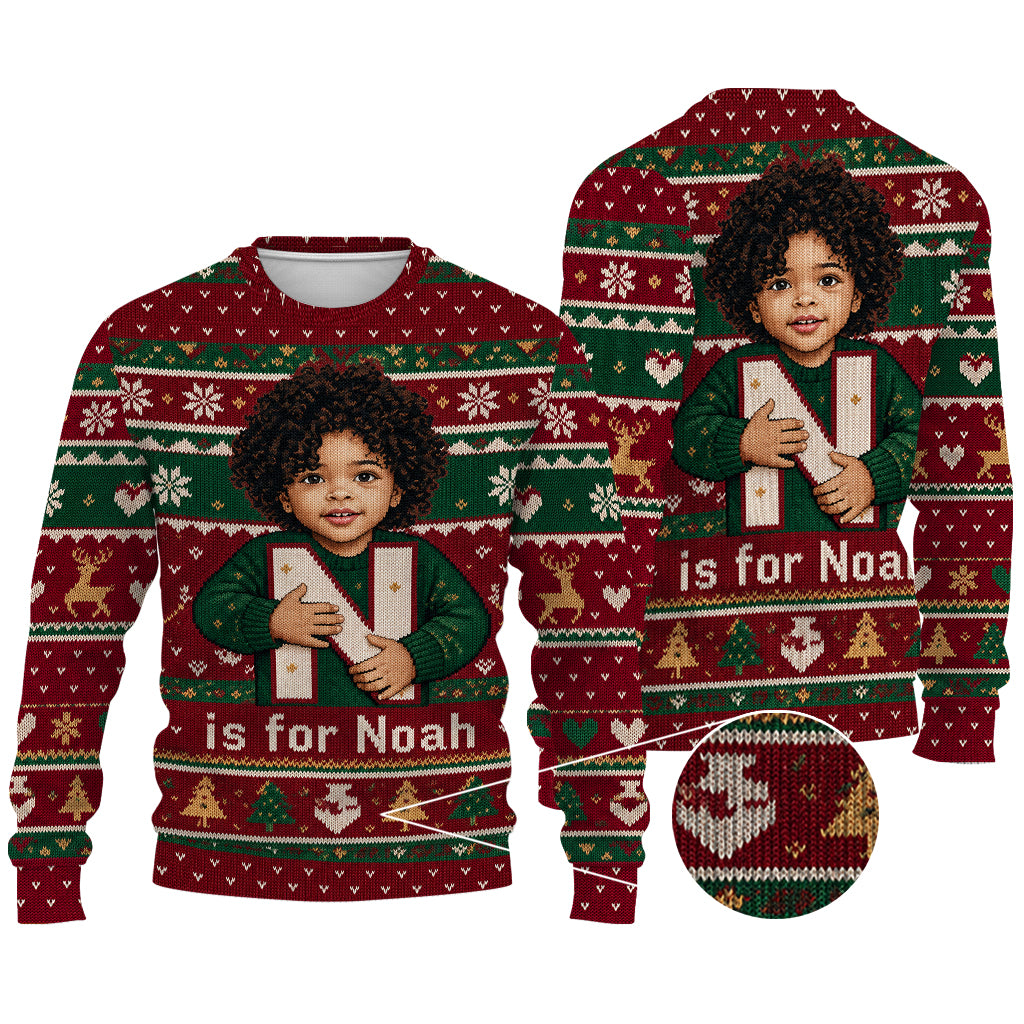 Any Photo - Alphabet Christmas - Personalized Kid Ugly Sweater