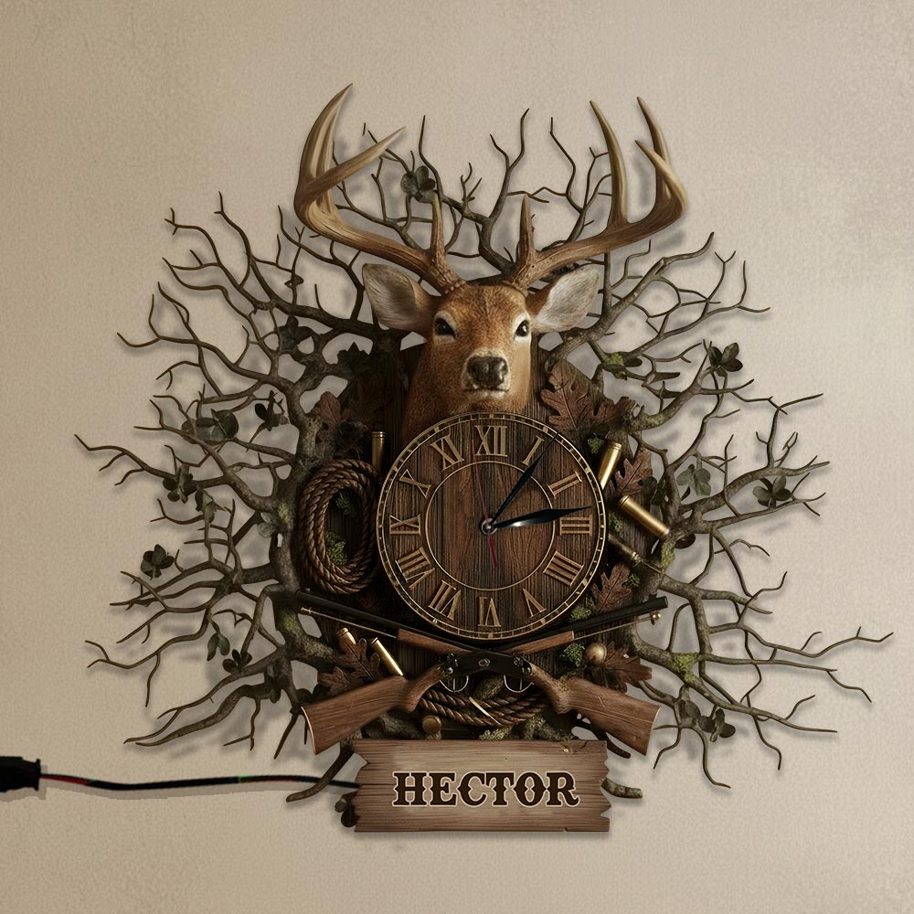 Geschenk für Hirschjäger – Personalisierte LED-Wanduhr mit Jagdlicht