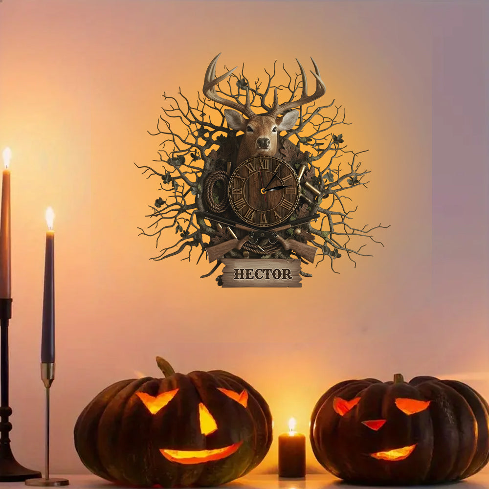 Geschenk für Hirschjäger – Personalisierte LED-Wanduhr mit Jagdlicht